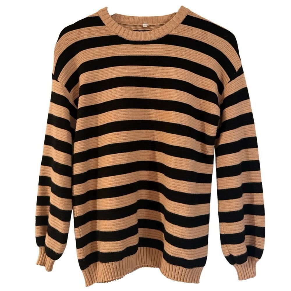 Amazon crewneck tan and black striped sweater size small